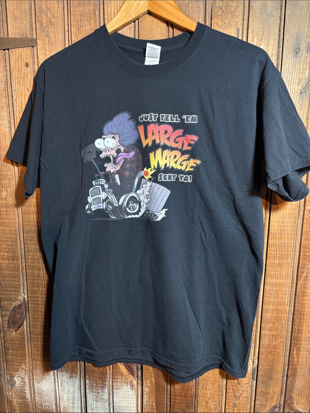 Graphic Black Menโs T-Shirt with 'Large Marge' Print